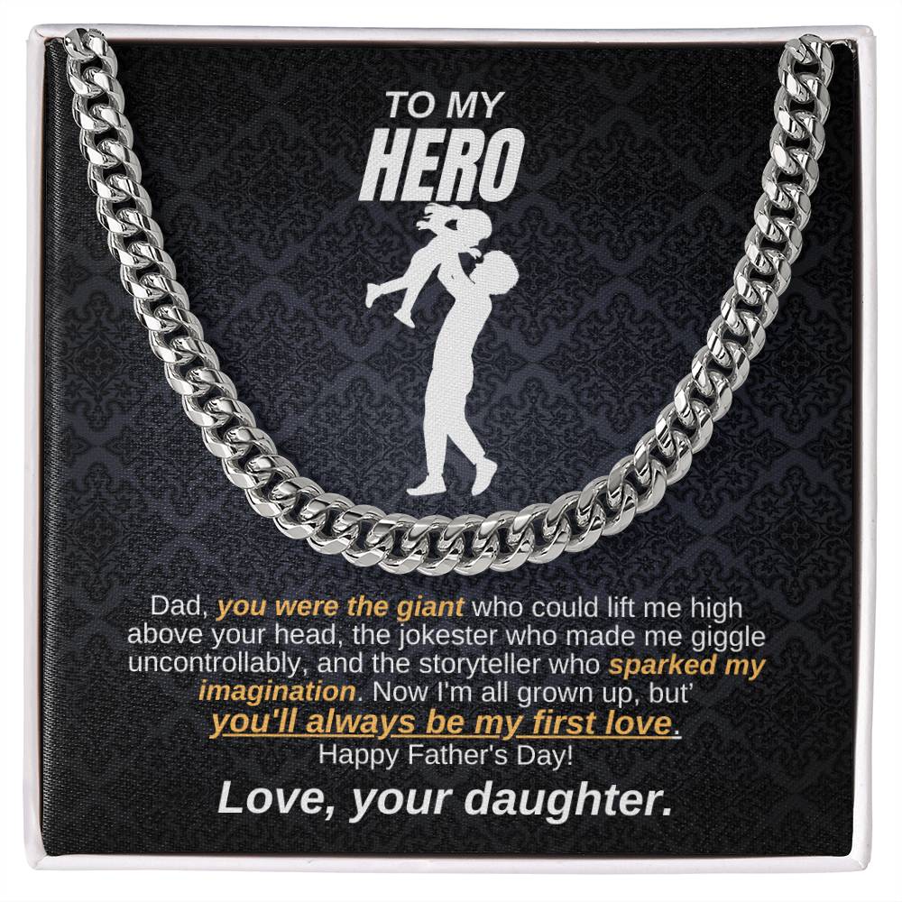 To My Hero- Cuban Link Chain, Father's Day Gift, Birthday Gift