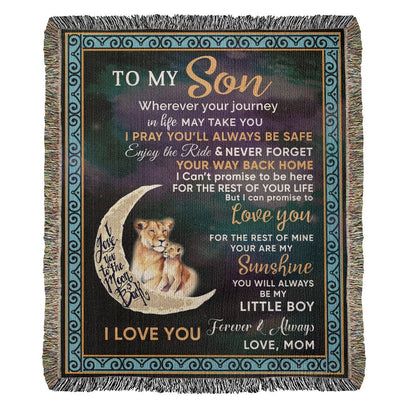 To My Son Lion Blanket - Gift From Mom - Heirloom Woven Blanket - the custom craft corner