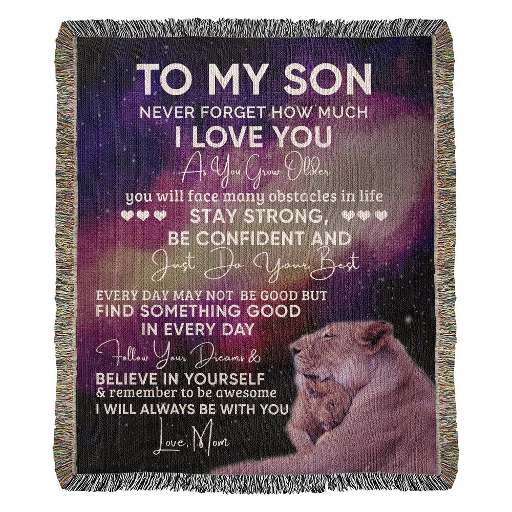 To My Son Lion Blanket - Gift From Mom - Heirloom Woven Blanket - the custom craft corner