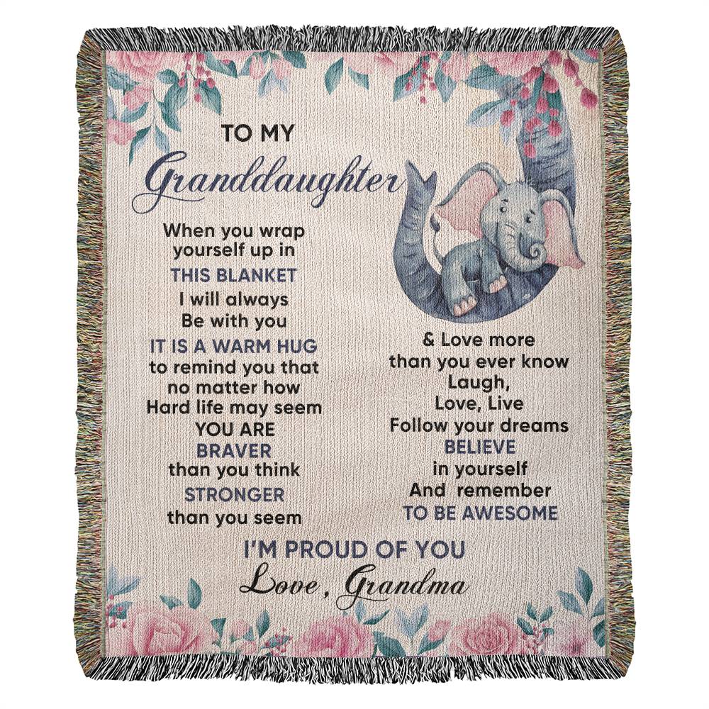 To My Granddaughter Blanket - Elephant Blanket - Heirloom Woven Blanket - the custom craft corner