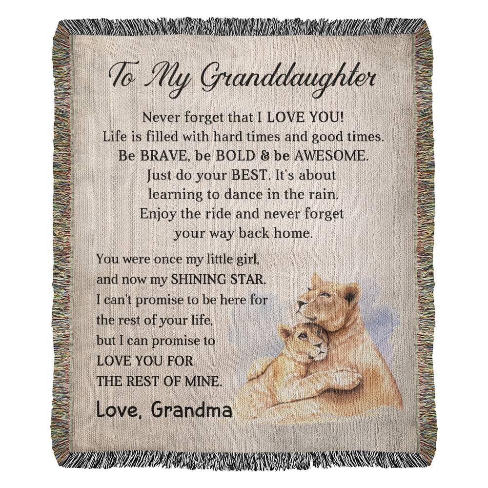 To My Granddaughter - Lion Blanket From Grandma- Heirloom Woven Blanket - the custom craft corner