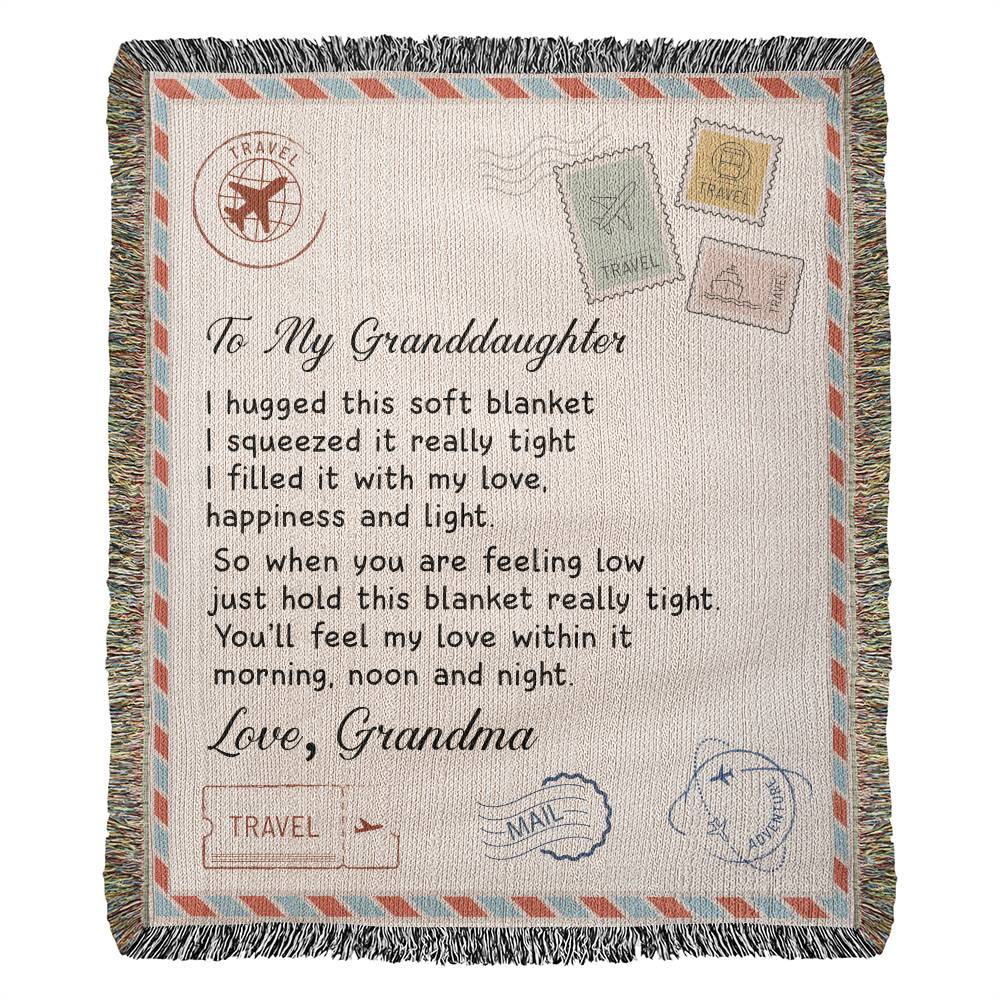 To My Granddaughter - Air Mail Blanket From Grandma - Heirloom Woven Blanket - the custom craft corner