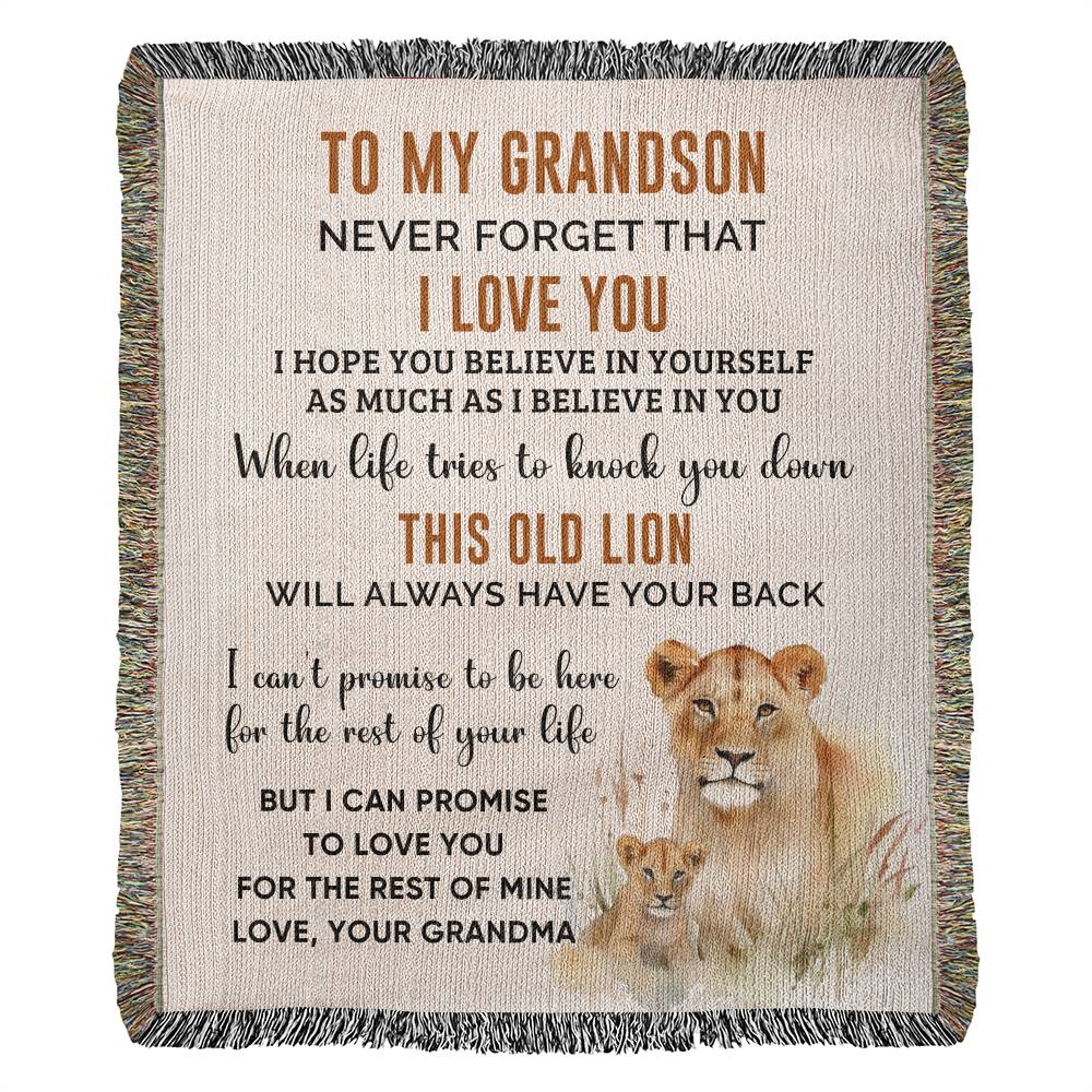 To My Grandson Blanket - Lion Blanket - Gift From Grandma - Heirloom Woven Blanket - the custom craft corner