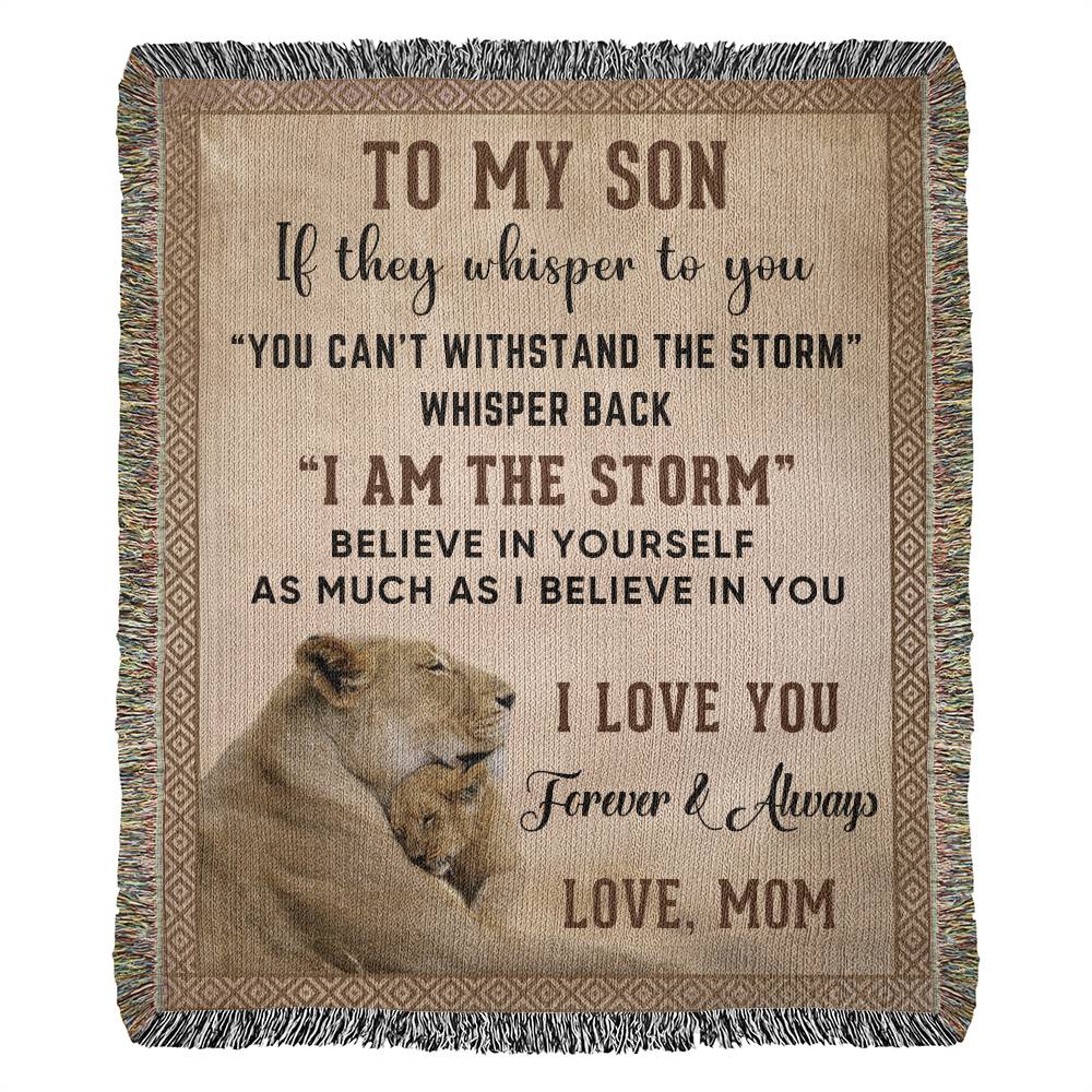 To My Son Lion Blanket - Gift From Mom - Heirloom Woven Blanket - the custom craft corner