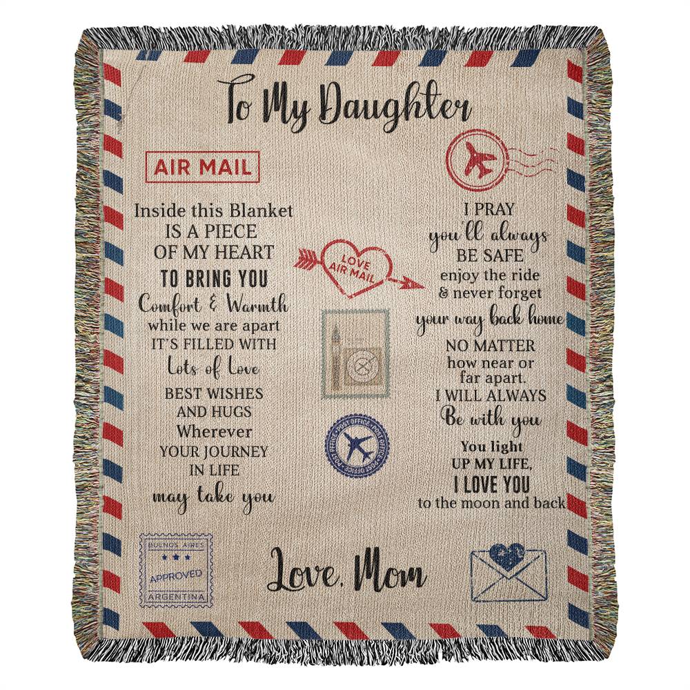 To My Daughter - Air Mail Blanket From Mom - Heirloom Woven Blanket - the custom craft corner