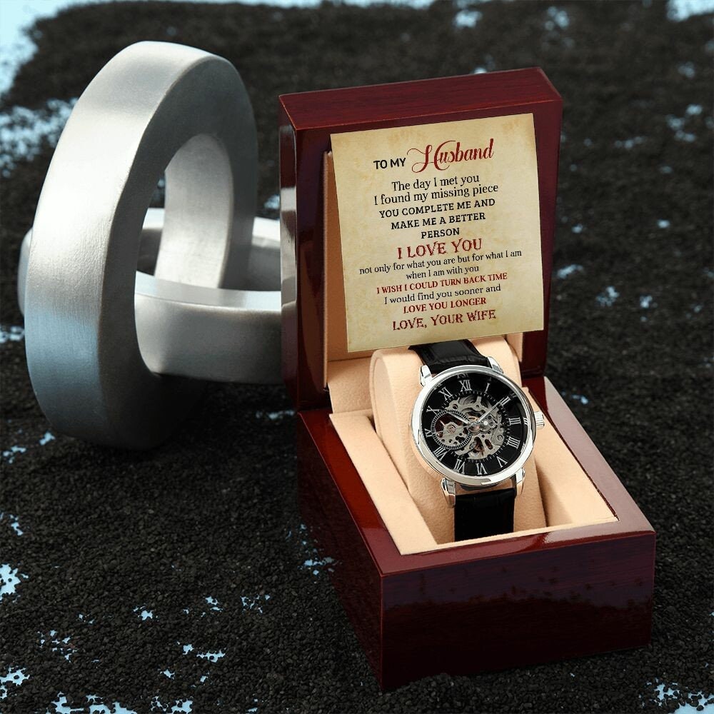 Men's Openwork Watch With Special Message Card To My Husband - the custom craft corner