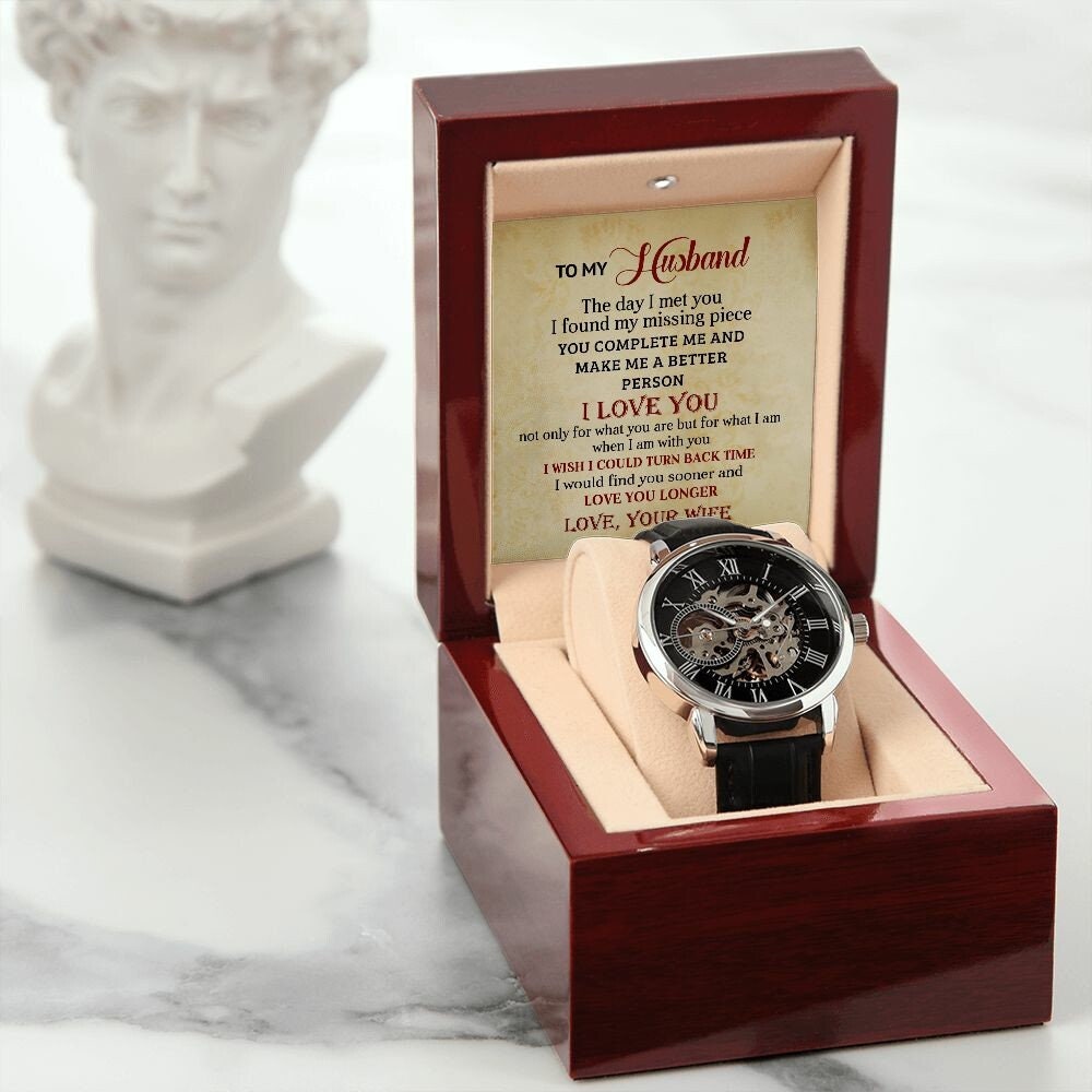 Men's Openwork Watch With Special Message Card To My Husband - the custom craft corner