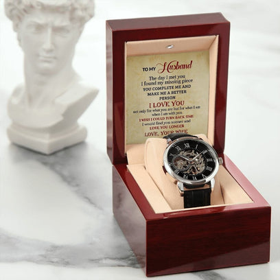 Men's Openwork Watch With Special Message Card To My Husband - the custom craft corner