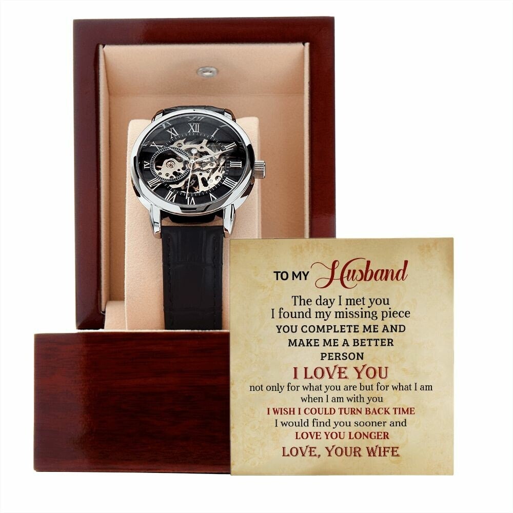 Men's Openwork Watch With Special Message Card To My Husband - the custom craft corner